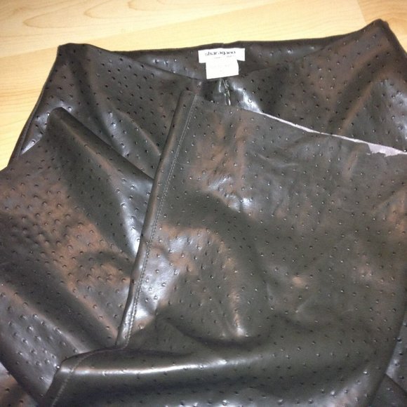 VINTAGE SHARAGANO BRAND OSTRICH FAKE OLIVE GREEN LEATHER STRETCH PANTS SIZE S